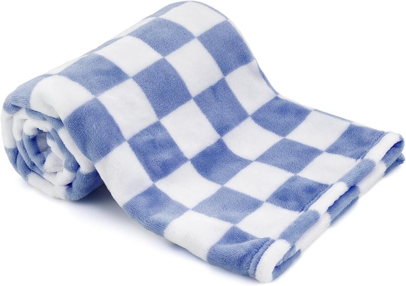 GreatBba Plush Checkered Baby Blanket for Boys Girls Nursery, 30"*40" Warm Short Fleece Blanket Neutral for Infant Newborn, Small Fuzzy for Sleeping, Chenille or Stroller (Dark Blue&White) - Image 1